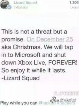 黑客组织放狂言：圣诞节将永久黑掉XboxLive