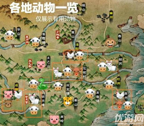烟雨江湖动物资源地图分布图 烟雨江湖动物作用介绍