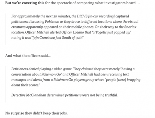 沉迷《宝可梦GO》无视抢劫呼叫，两名美国警察被解雇、驳回上诉