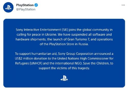 "索尼罪大滔天"：PlayStation称暂停所有游戏和游戏机在俄出售